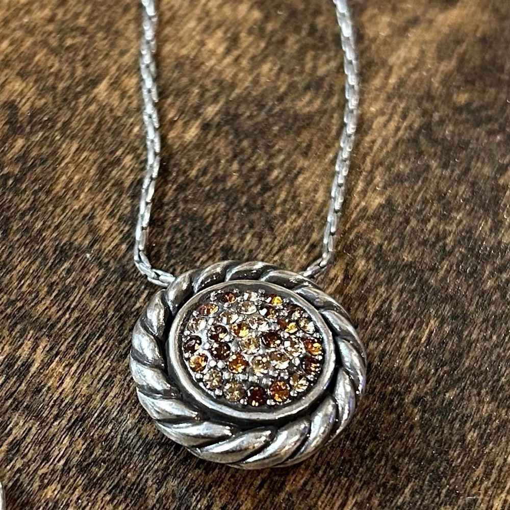 Brighton Silver-Tone Pendant Necklace with Amber and Champagne Crystals